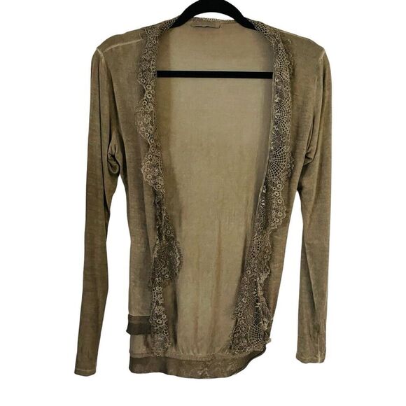 Suzy Mix Boho Cardigan Womens M Olive Freen Lace Detail Lightweight Flowy Italy - Picture 1 of 7